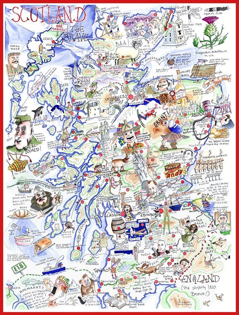 Tim Bulmer Scotland 1000 Piece Jigsaw Puzzle – Funny Map with Nessie, Bagpipes and Whisky, 66 x 50cm