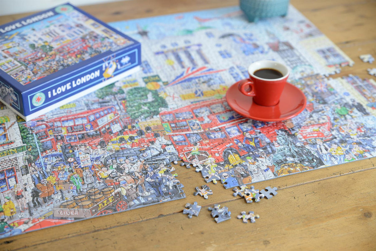 Mike Jupp I Love London 1000 Piece Jigsaw Puzzle – Comical Cartoon Scene, Made in Britain