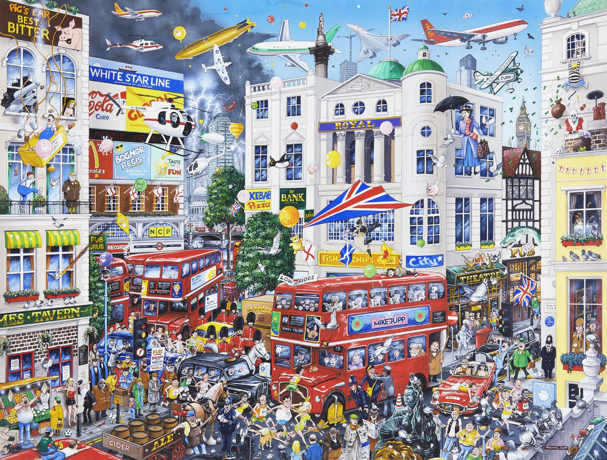 Mike Jupp I Love London 1000 Piece Jigsaw Puzzle – Comical Cartoon Scene, Made in Britain