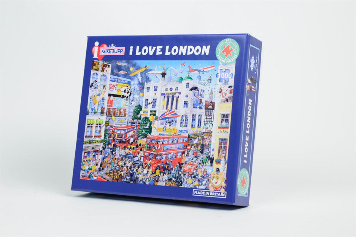 Mike Jupp I Love London 1000 Piece Jigsaw Puzzle – Comical Cartoon Scene, Made in Britain