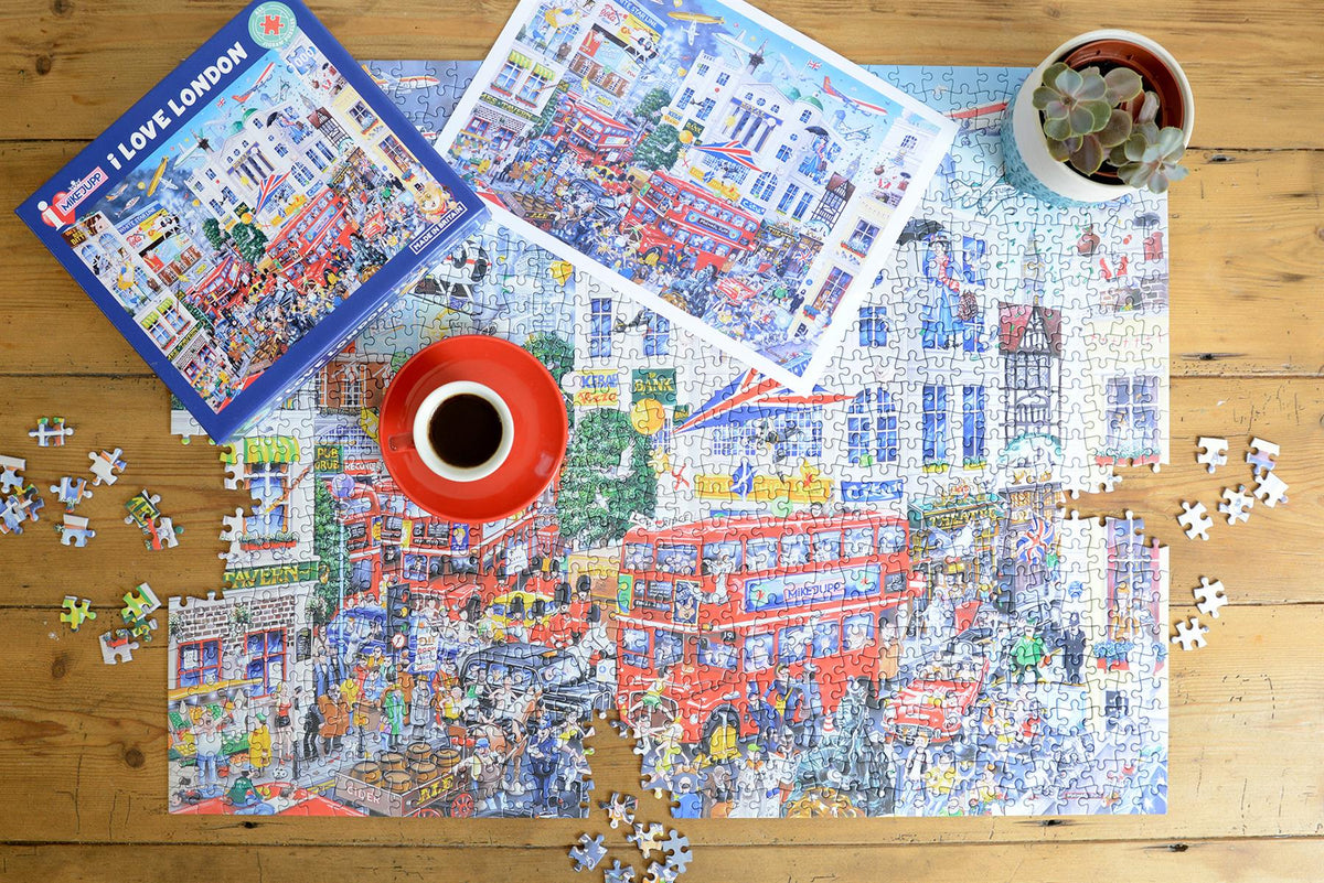 Mike Jupp I Love London 1000 Piece Jigsaw Puzzle – Comical Cartoon Scene, Made in Britain