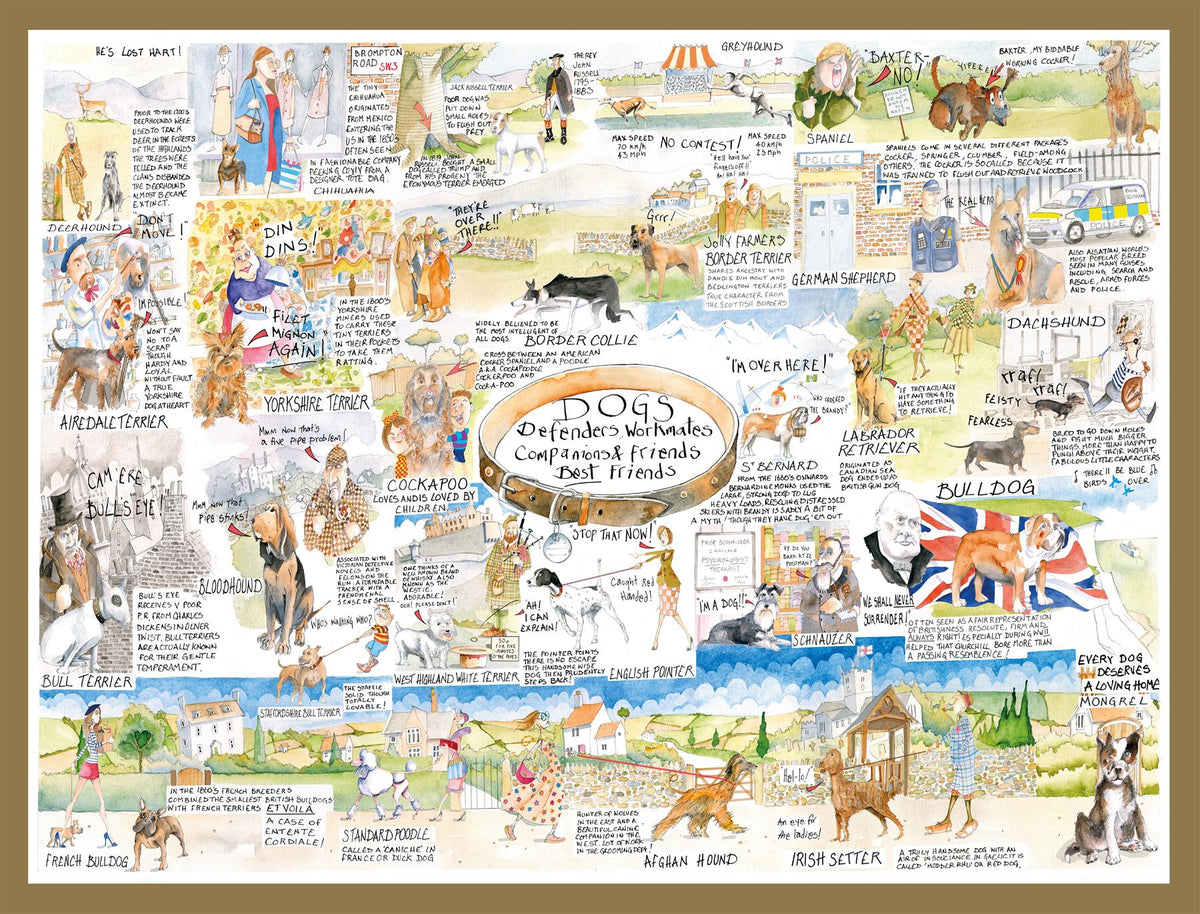 Tim Bulmer Dogs 1000 Piece Jigsaw Puzzle – Fun Dog Facts Puzzle for Dog Lovers, 66 x 50cm
