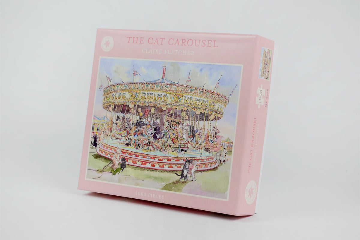 The Cat Carousel 1000 Piece Jigsaw Puzzle by Claire Fletcher – Fairground Cat Artwork, 66 x 50cm
