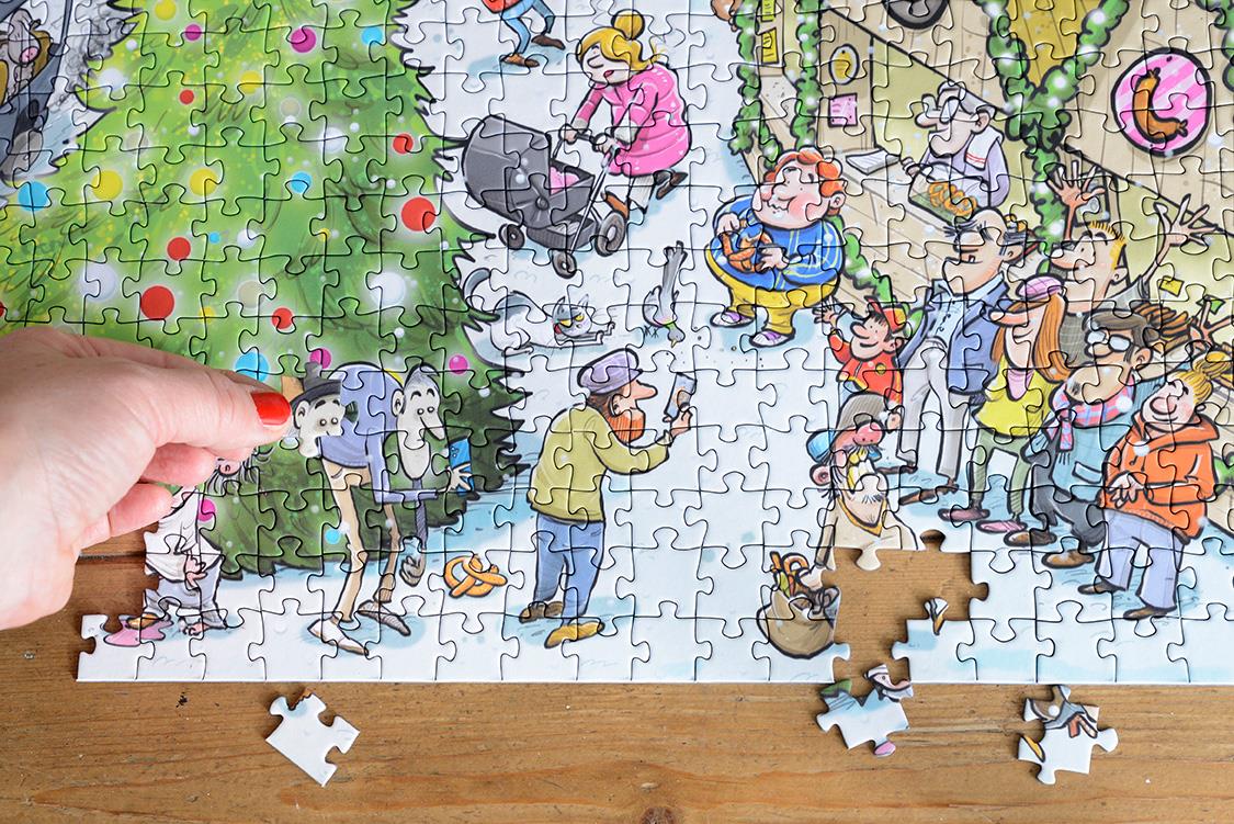 Djigsaw Vu at the Christmas Market 2 x 1000 Piece Jigsaw Puzzles – Then-and-Now Festive Scenes, Christmas Gift