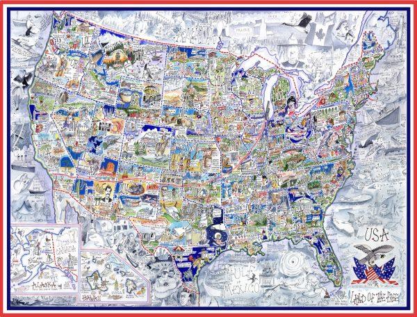 Tim Bulmer USA Map 1000 Piece Jigsaw Puzzle – Illustrated Map with Landmarks and History, 66 x 50cm