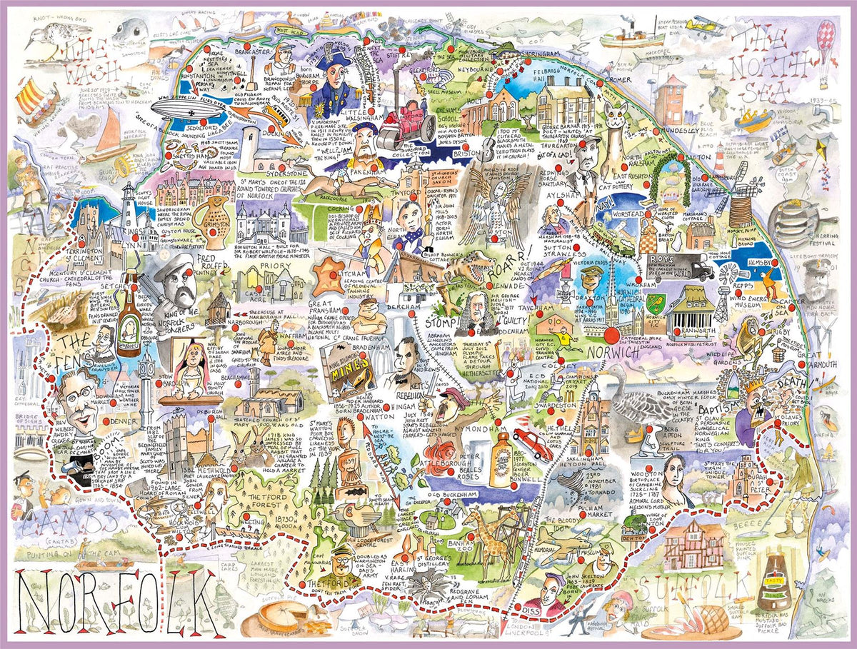 Tim Bulmer Norfolk Map 1000 Piece Jigsaw Puzzle – Funny Illustrated County Map, 66 x 50cm