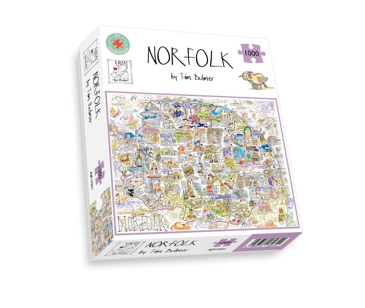 Tim Bulmer Norfolk Map 1000 Piece Jigsaw Puzzle – Funny Illustrated County Map, 66 x 50cm