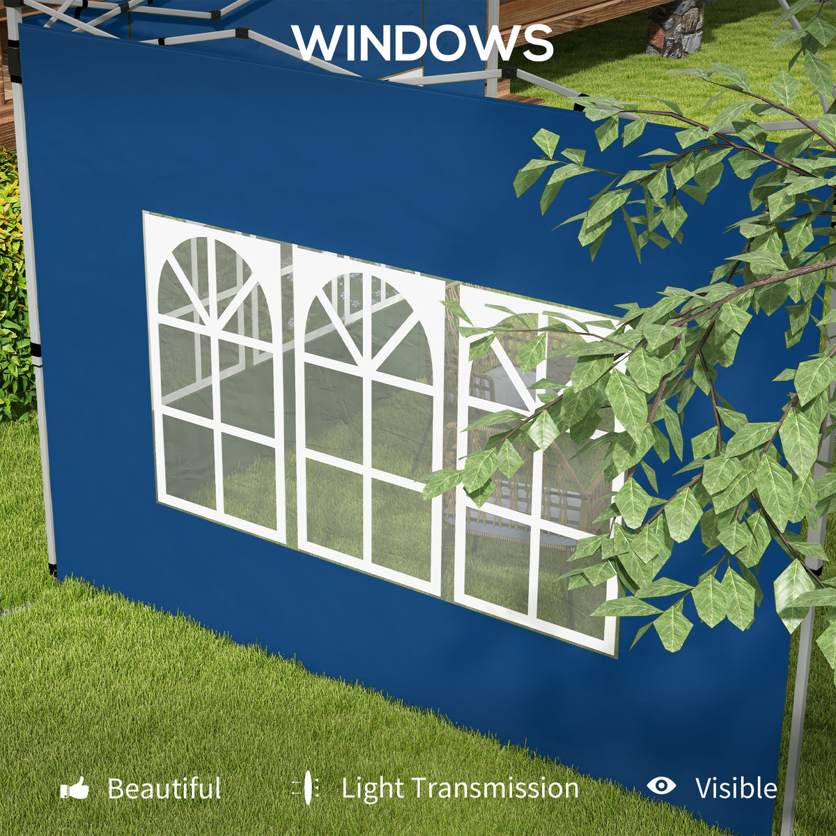 Outsunny Gazebo Side Panels, 2 Pack Oxford Cloth with Windows – Fits 3x3m or 3x4m Pop-Up Gazebos, Blue