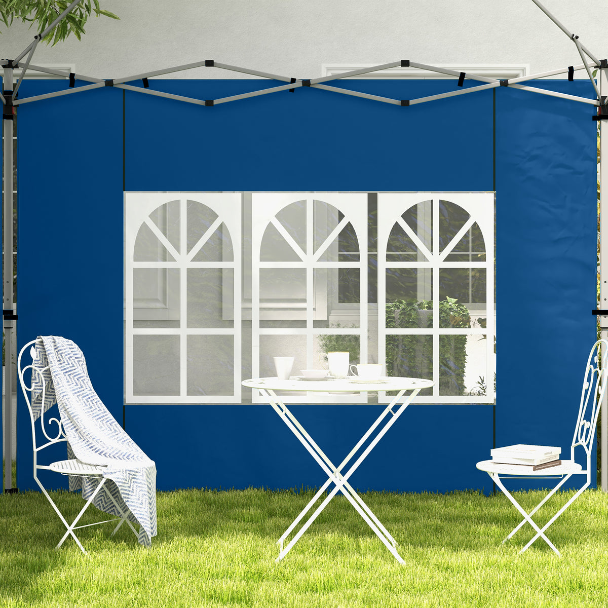 Outsunny Gazebo Side Panels, 2 Pack Oxford Cloth with Windows – Fits 3x3m or 3x4m Pop-Up Gazebos, Blue