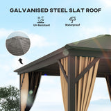 Outsunny 3x3m Hardtop Gazebo with Curtains & Insect Netting – Aluminium Frame Garden Shelter, Bronze/Brown