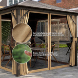 Outsunny 3x3m Hardtop Gazebo with Curtains & Insect Netting – Aluminium Frame Garden Shelter, Bronze/Brown