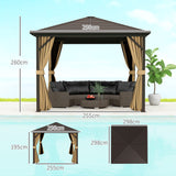 Outsunny 3x3m Hardtop Gazebo with Curtains & Insect Netting – Aluminium Frame Garden Shelter, Bronze/Brown