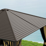 Outsunny 3x3m Hardtop Gazebo with Curtains & Insect Netting – Aluminium Frame Garden Shelter, Bronze/Brown
