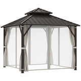 Outsunny 3x3m Hardtop Gazebo with Powder-Coated Metal Roof, Curtains & Mesh Netting – Garden Shelter, Beige