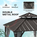 Outsunny 3x3m Hardtop Gazebo with Powder-Coated Metal Roof, Curtains & Mesh Netting – Garden Shelter, Beige
