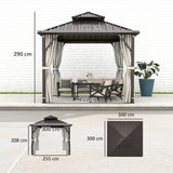 Outsunny 3x3m Hardtop Gazebo with Powder-Coated Metal Roof, Curtains & Mesh Netting – Garden Shelter, Beige