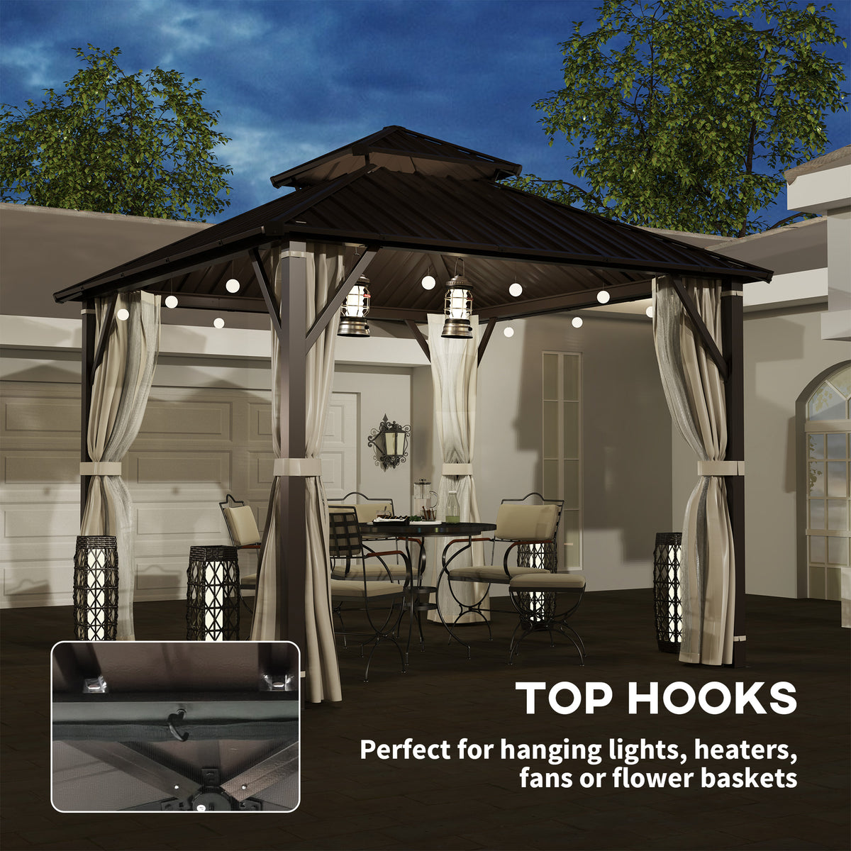 Outsunny 3x3m Hardtop Gazebo with Powder-Coated Metal Roof, Curtains & Mesh Netting – Garden Shelter, Beige