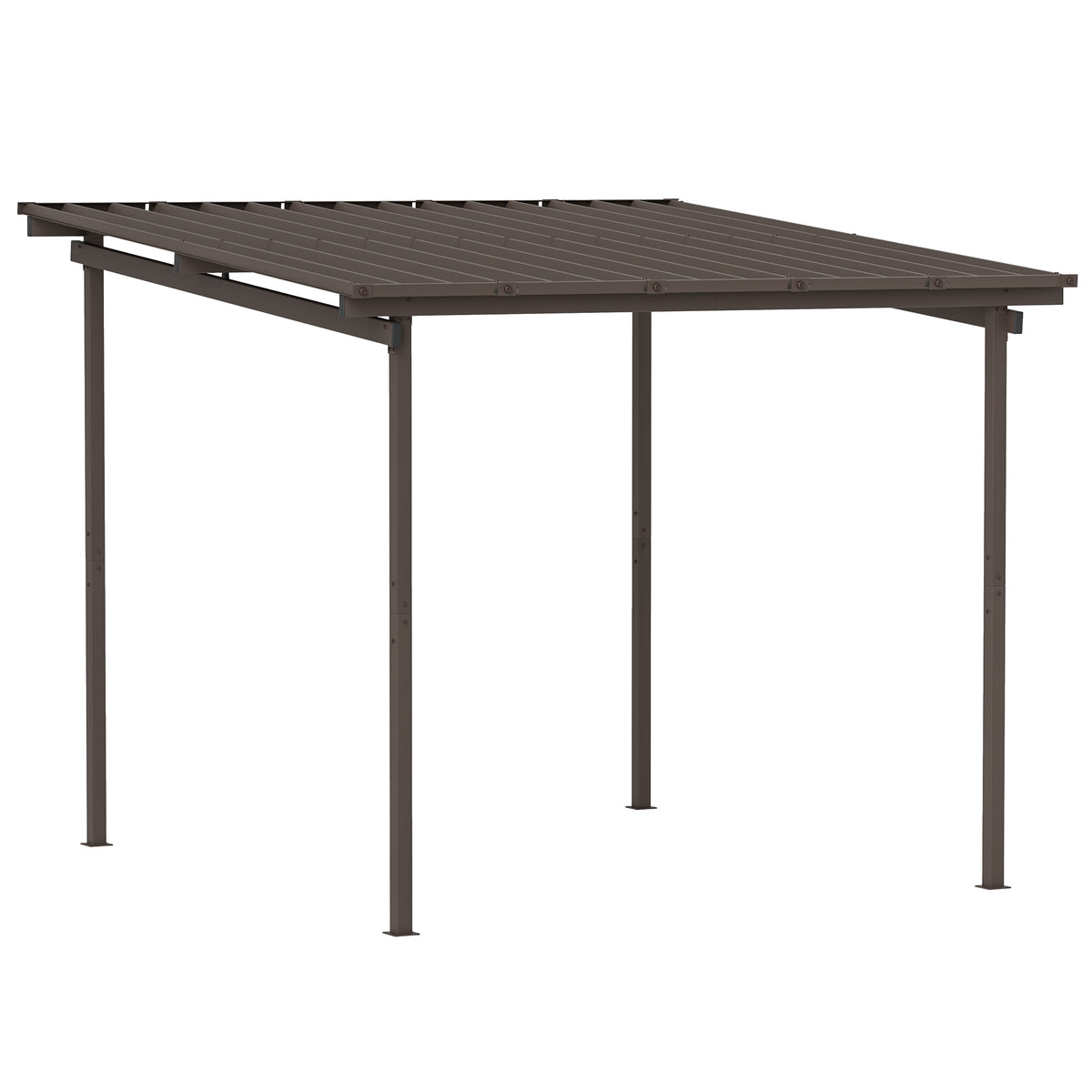 Outsunny 3 x 3m Metal Lean-To Pergola with Waterproof Sloped Roof, 60kg/m² Snow Load – Garden Shelter, Brown