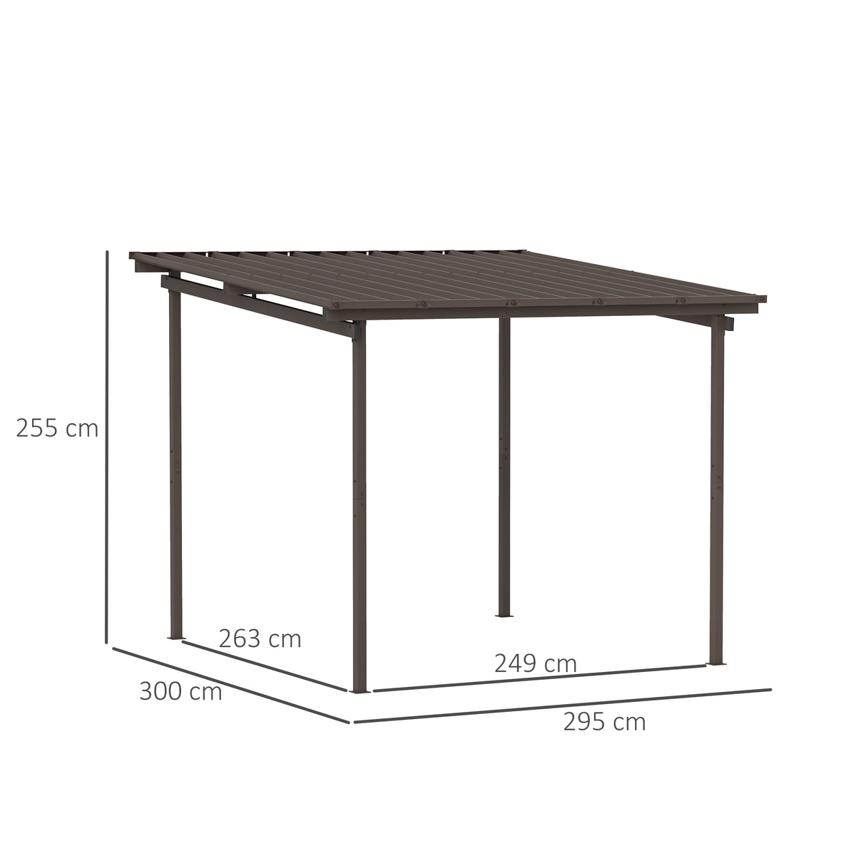 Outsunny 3 x 3m Metal Lean-To Pergola with Waterproof Sloped Roof, 60kg/m² Snow Load – Garden Shelter, Brown