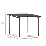 Outsunny 3 x 3m Metal Lean-To Pergola with Waterproof Sloped Roof, 60kg/m² Snow Load – Garden Shelter, Brown