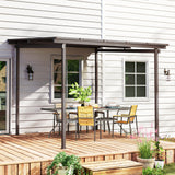 Outsunny 3 x 3m Metal Lean-To Pergola with Waterproof Sloped Roof, 60kg/m² Snow Load – Garden Shelter, Brown