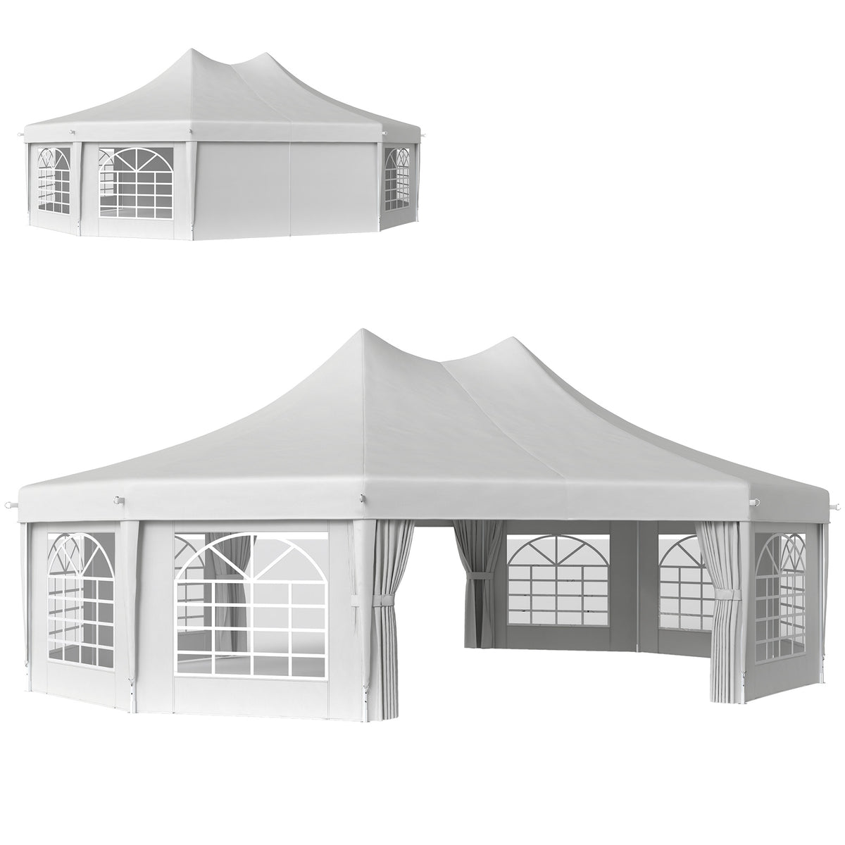 Outsunny 10-Sided Heavy Duty Party Tent Gazebo Marquee with Water-Resistant Cover & Steel Frame, 8.9m, White