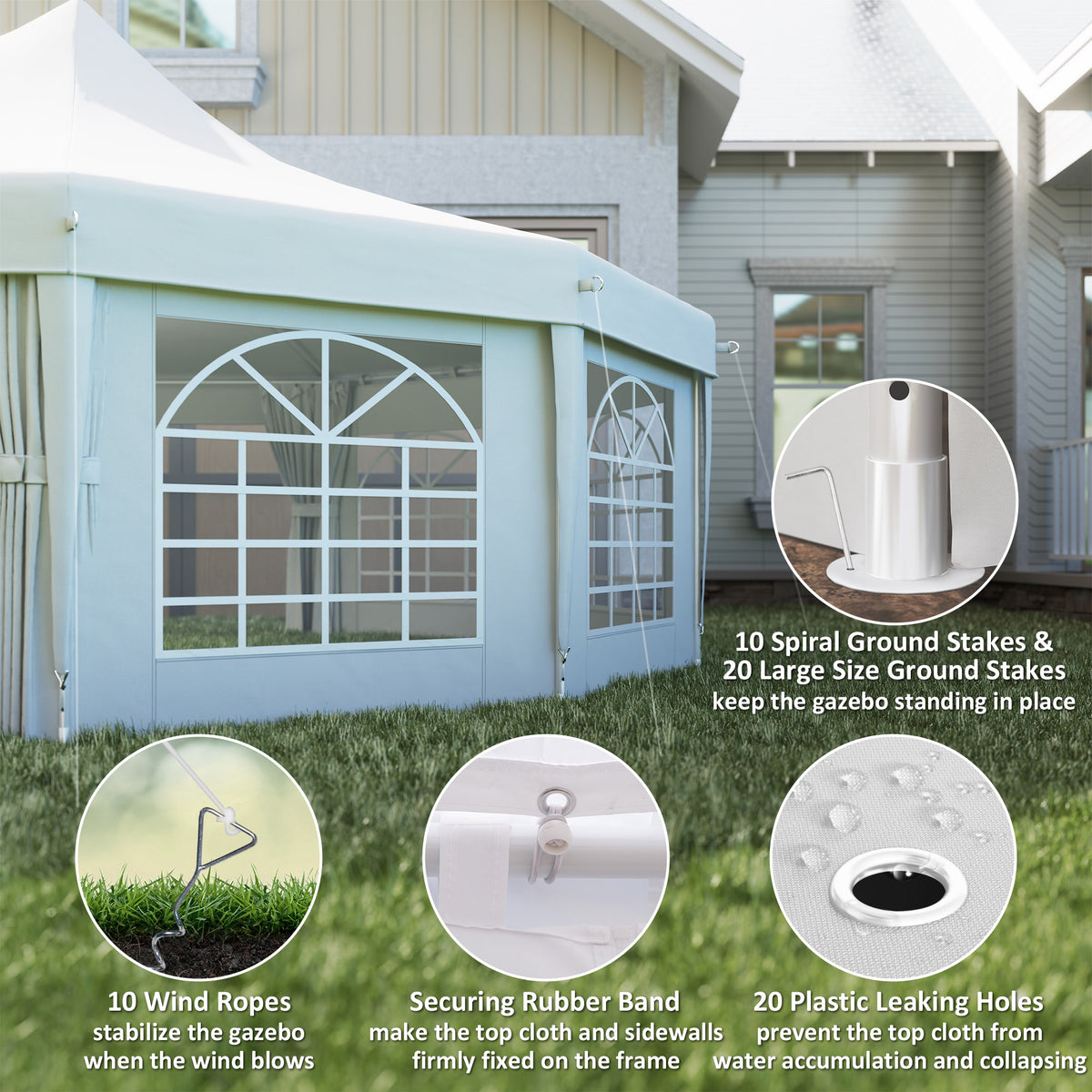 Outsunny 10-Sided Heavy Duty Party Tent Gazebo Marquee with Water-Resistant Cover & Steel Frame, 8.9m, White