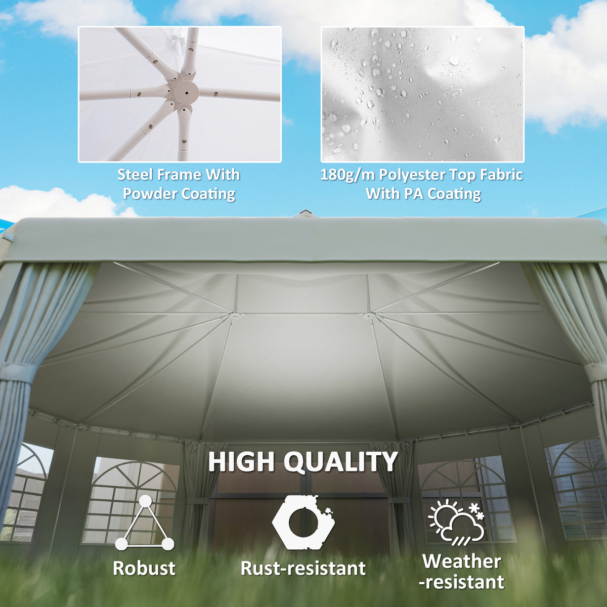 Outsunny 10-Sided Heavy Duty Party Tent Gazebo Marquee with Water-Resistant Cover & Steel Frame, 8.9m, White