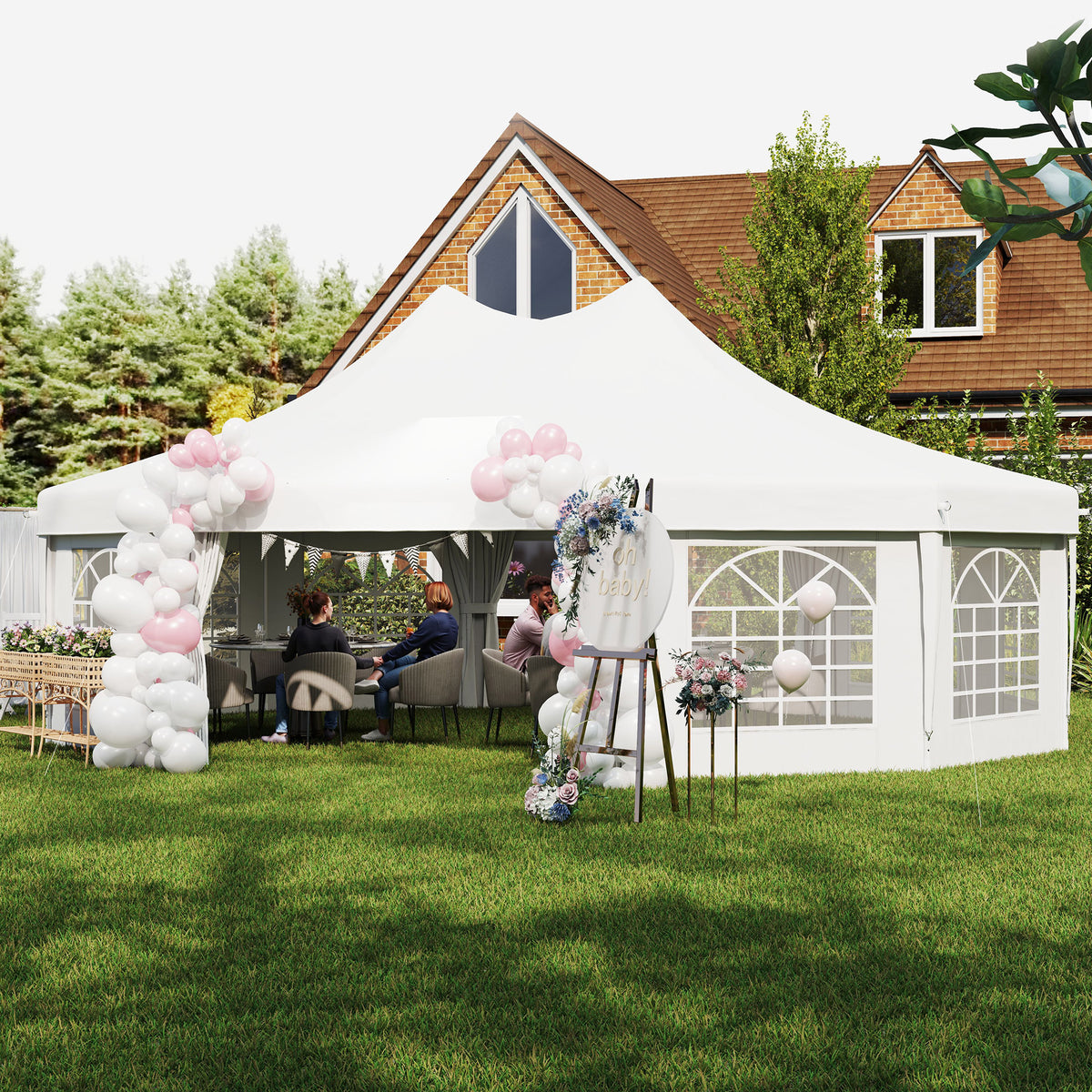 Outsunny 10-Sided Heavy Duty Party Tent Gazebo Marquee with Water-Resistant Cover & Steel Frame, 8.9m, White