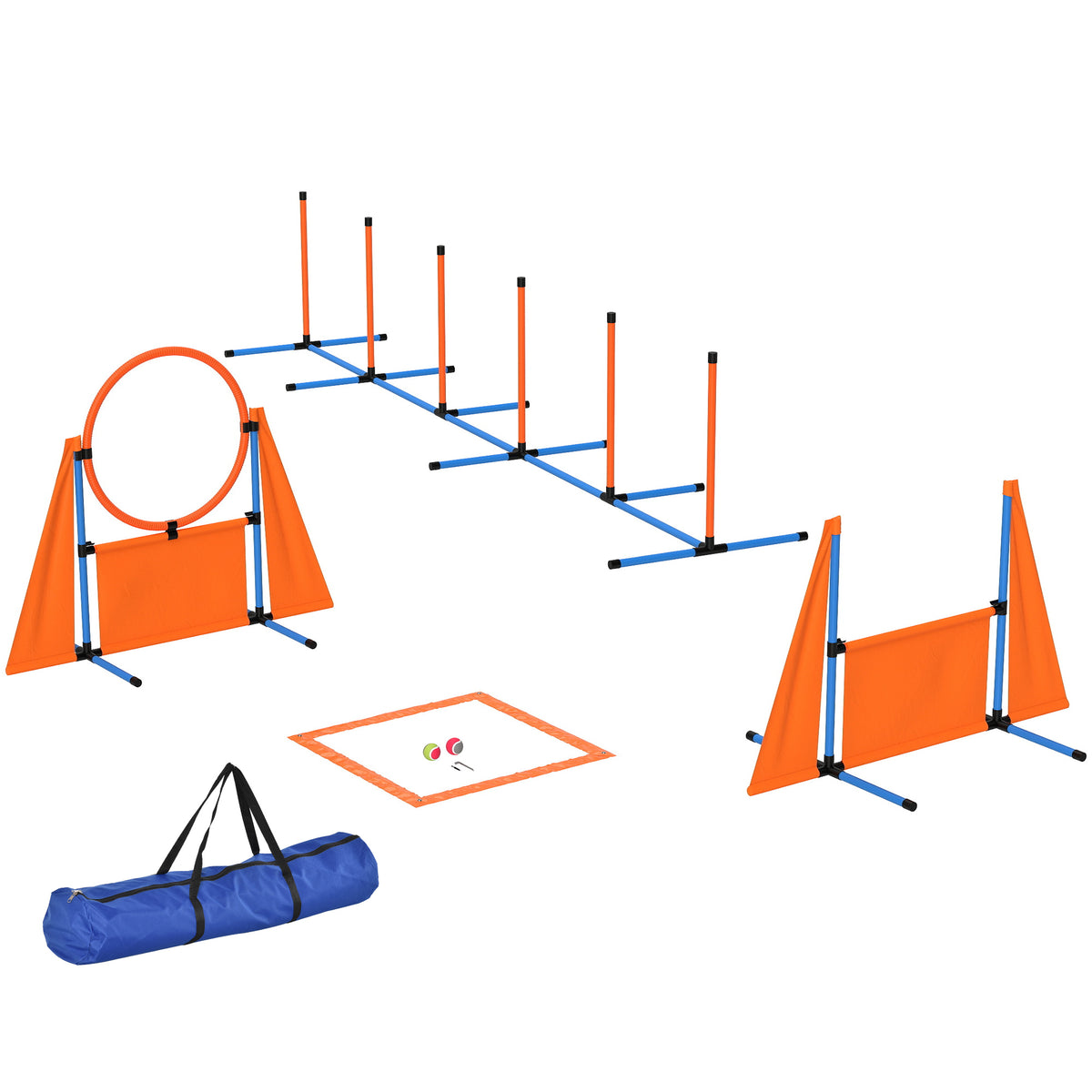 PawHut 6 Piece Dog Agility Equipment with Jumps, Weave Poles, Pause Box & Carry Bag – Obstacle Training Course Kit
