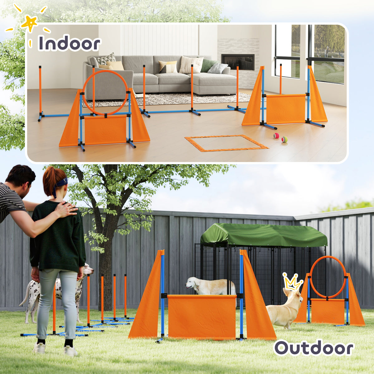 PawHut 6 Piece Dog Agility Equipment with Jumps, Weave Poles, Pause Box & Carry Bag – Obstacle Training Course Kit