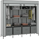 HOMCOM Foldable Fabric Wardrobe with 2 Hanging Rails, 10 Compartments & 4 Drawers – Bedroom Storage, Dark Grey