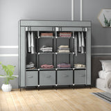 HOMCOM Foldable Fabric Wardrobe with 2 Hanging Rails, 10 Compartments & 4 Drawers – Bedroom Storage, Dark Grey
