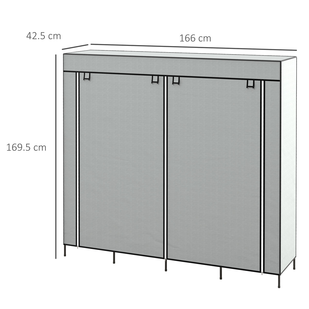 HOMCOM Foldable Fabric Wardrobe with 2 Hanging Rails, 10 Compartments & 4 Drawers – Bedroom Storage, Dark Grey
