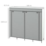 HOMCOM Foldable Fabric Wardrobe with 2 Hanging Rails, 10 Compartments & 4 Drawers – Bedroom Storage, Dark Grey