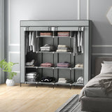 HOMCOM Foldable Fabric Wardrobe with 2 Hanging Rails, 10 Compartments & 4 Drawers – Bedroom Storage, Dark Grey
