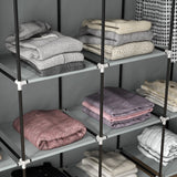 HOMCOM Foldable Fabric Wardrobe with 2 Hanging Rails, 10 Compartments & 4 Drawers – Bedroom Storage, Dark Grey