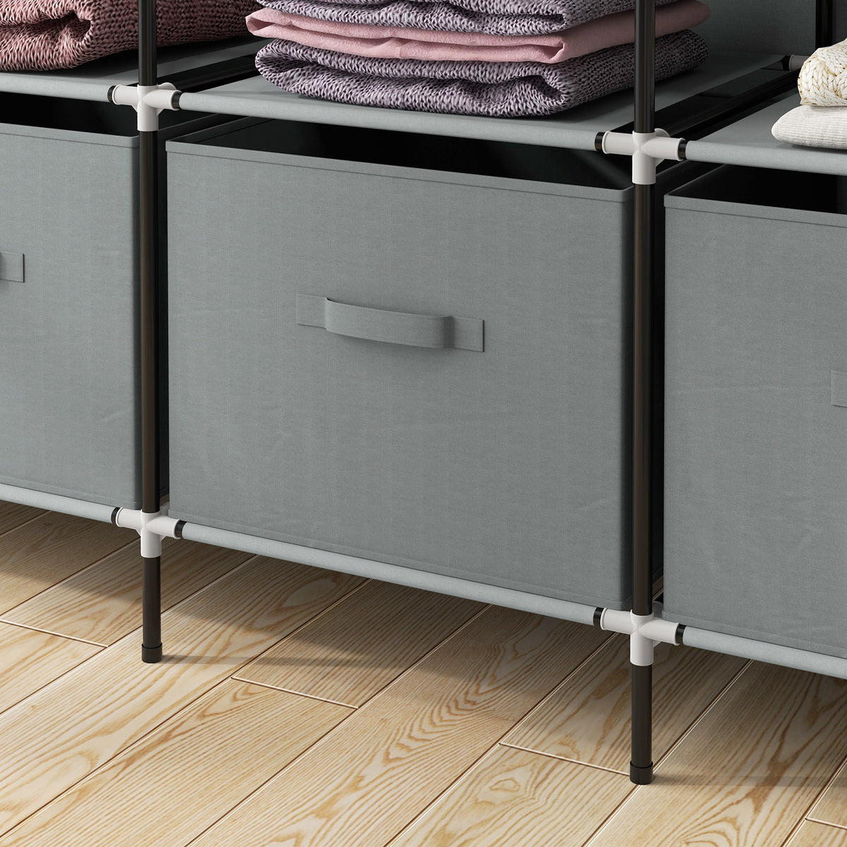 HOMCOM Foldable Fabric Wardrobe with 2 Hanging Rails, 10 Compartments & 4 Drawers – Bedroom Storage, Dark Grey