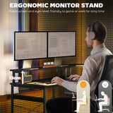 HOMCOM L-Shaped Corner Computer Desk with Monitor Stand & Power Outlets – Home Office Workstation, Black