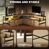 HOMCOM L-Shaped Corner Computer Desk with Monitor Stand & Power Outlets – Home Office Workstation, Black