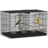 PawHut Bird Cage with Divider, 4 Wooden Perches, 4 Food Dishes & Slide Out Tray – Budgie Cage, Black