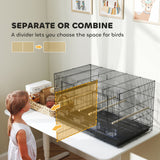 PawHut Bird Cage with Divider, 4 Wooden Perches, 4 Food Dishes & Slide Out Tray – Budgie Cage, Black