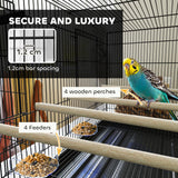PawHut Bird Cage with Divider, 4 Wooden Perches, 4 Food Dishes & Slide Out Tray – Budgie Cage, Black