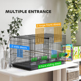 PawHut Bird Cage with Divider, 4 Wooden Perches, 4 Food Dishes & Slide Out Tray – Budgie Cage, Black