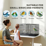PawHut Bird Cage with Divider, 4 Wooden Perches, 4 Food Dishes & Slide Out Tray – Budgie Cage, Black