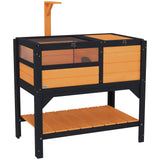 PawHut Wooden Tortoise House with Run, Hide Box, Shelf & Lamp Holder – Fir Wood Habitat, Yellow