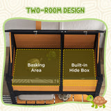 PawHut Wooden Tortoise House with Run, Hide Box, Shelf & Lamp Holder – Fir Wood Habitat, Yellow