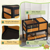 PawHut Wooden Tortoise House with Run, Hide Box, Shelf & Lamp Holder – Fir Wood Habitat, Yellow