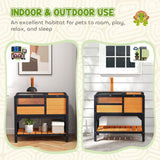PawHut Wooden Tortoise House with Run, Hide Box, Shelf & Lamp Holder – Fir Wood Habitat, Yellow