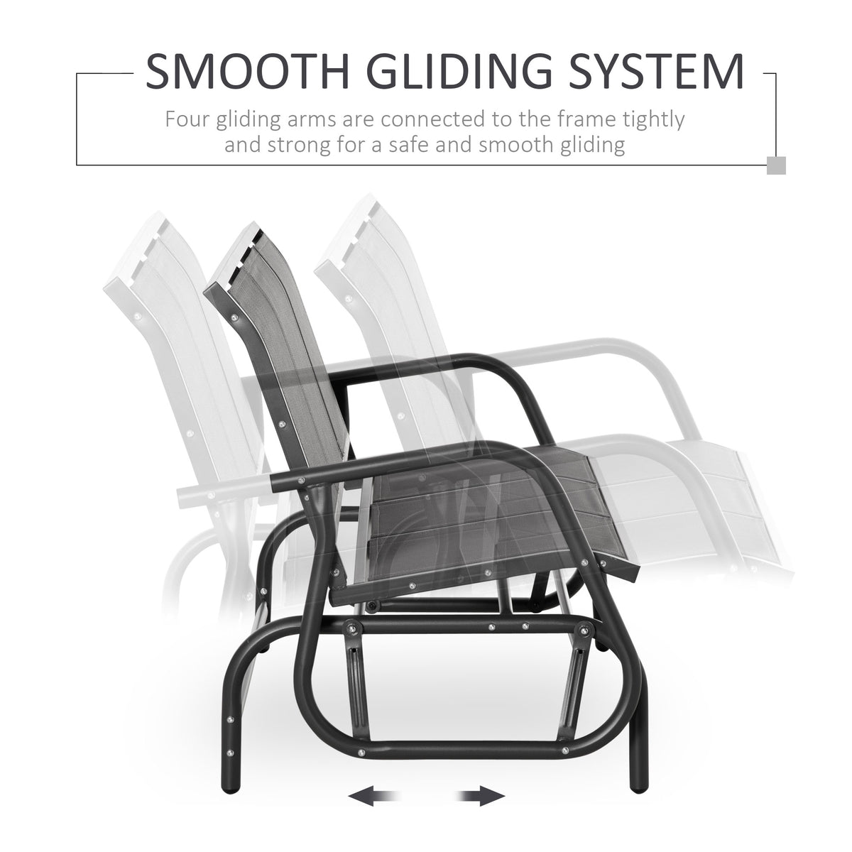 Outsunny 3-Seat Rocking Glider Garden Bench with Metal Frame and Texteline Panels – Outdoor Seating, Grey